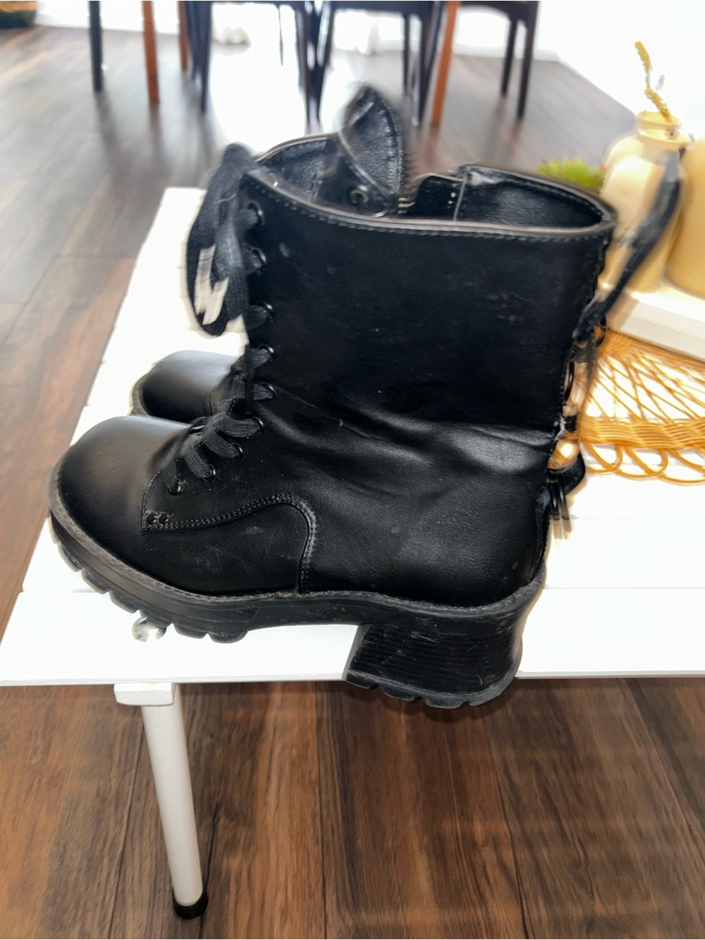 Demonia Black Lace-Up Combat Heeled Ankle Boots - Picture 13 of 14